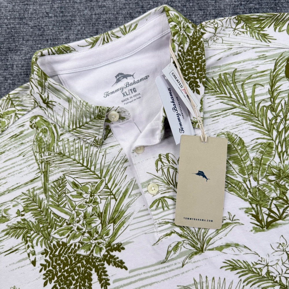Tommy Bahama Bird Sanctuary Polo XL Clover Green Tropical Print NWT Mens